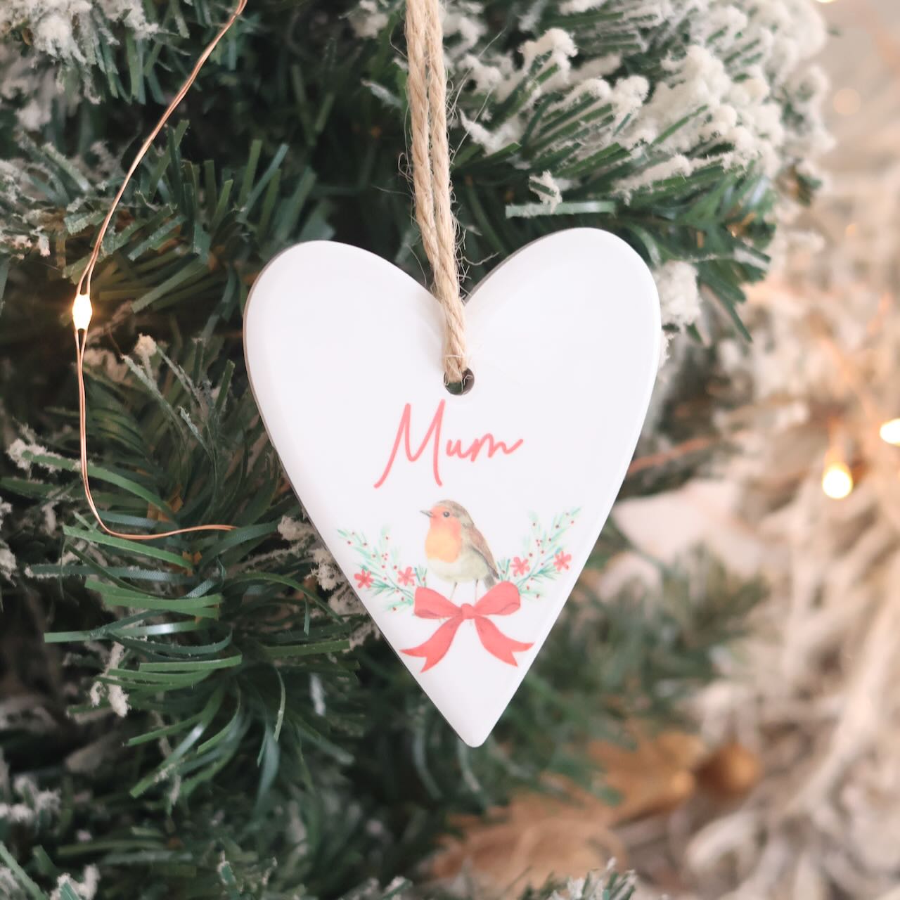 Christmas Robin Ceramic Family Sentiment Hanging Heart