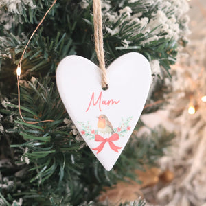 Christmas Robin Ceramic Family Sentiment Hanging Heart