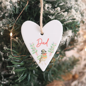 Christmas Robin Ceramic Family Sentiment Hanging Heart