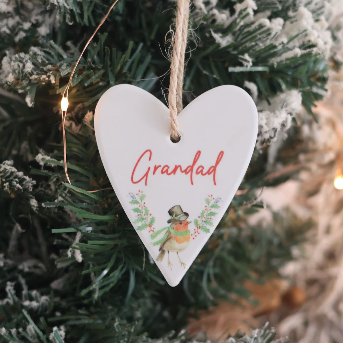 Christmas Robin Ceramic Family Sentiment Hanging Heart