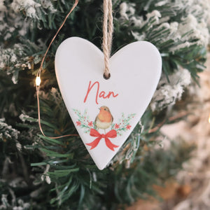 Christmas Robin Ceramic Family Sentiment Hanging Heart