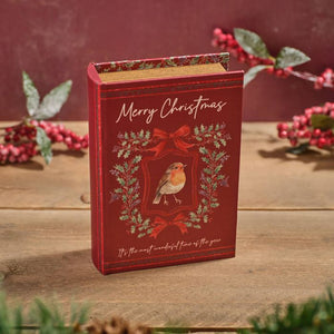 Christmas Memorial Robin Merry Christmas Faux Leather And Wood Book Box