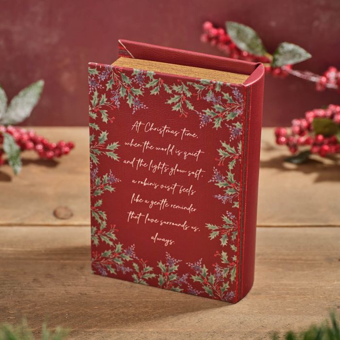 Christmas Memorial Robin Merry Christmas Faux Leather And Wood Book Box