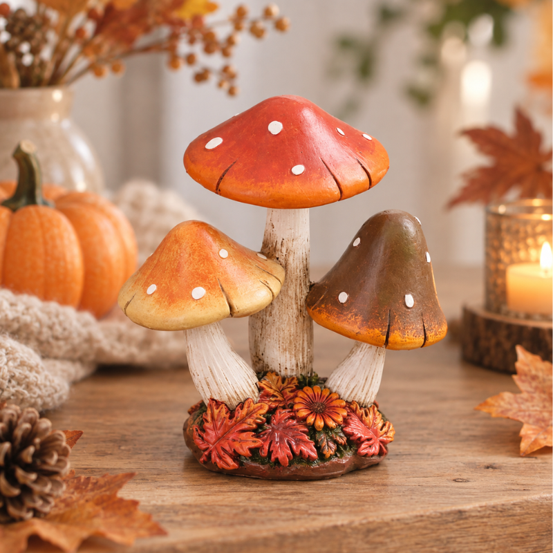 Autumn Toadstool Tales Triple Mushroom Ornament