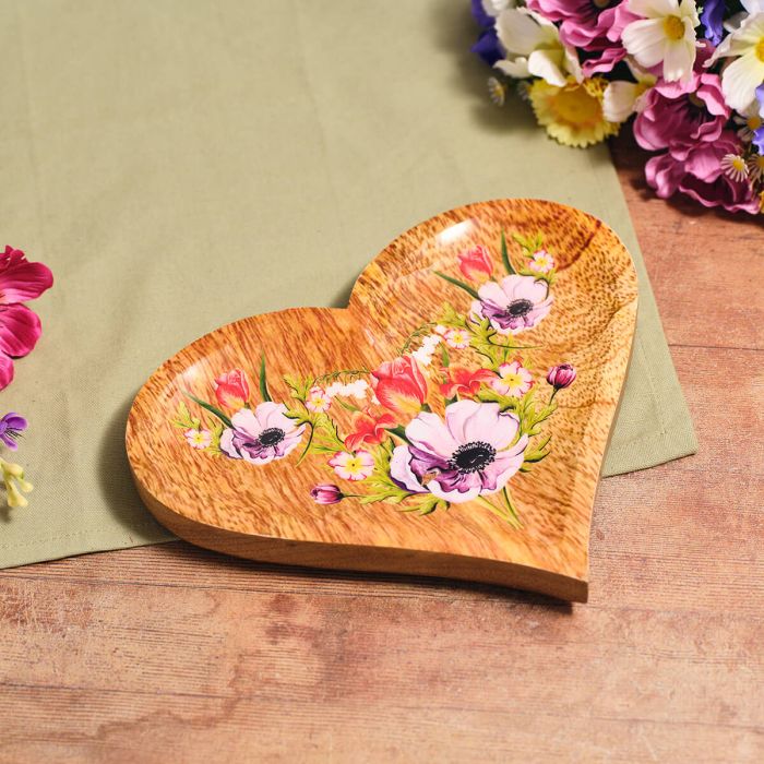 Floral Mango Wood Heart Tray