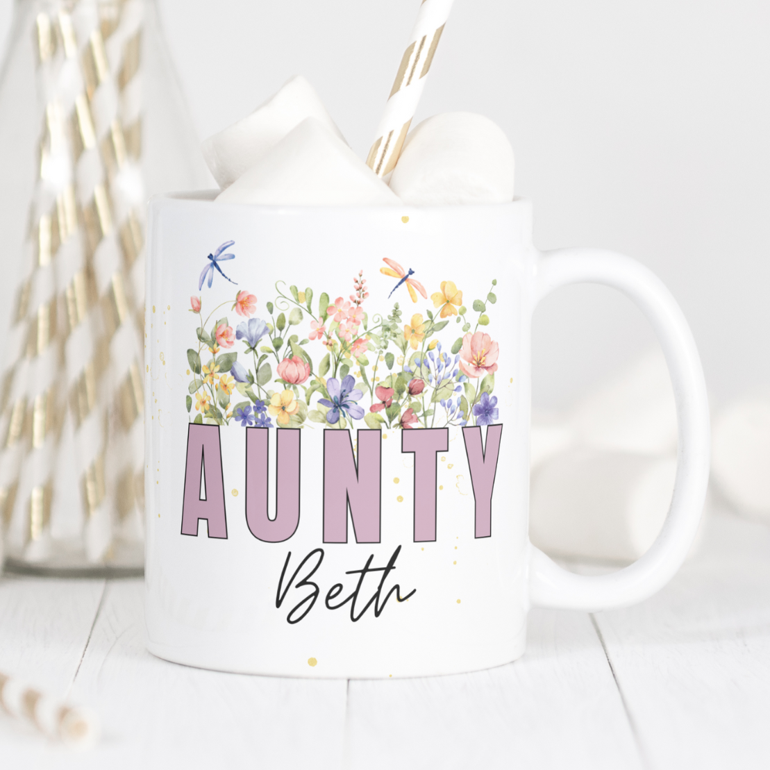 Personalised Floral Aunty Mug