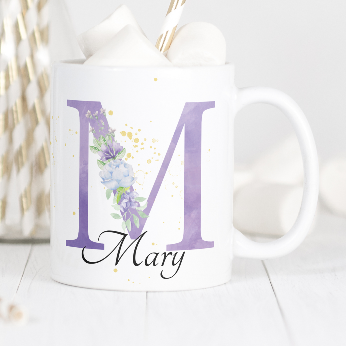 Personalised Name & Purple Initial Mug