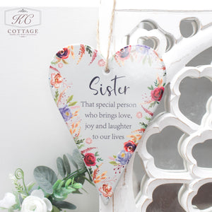 Ceramic Floral Family Sentimental Hanging Heart Sister