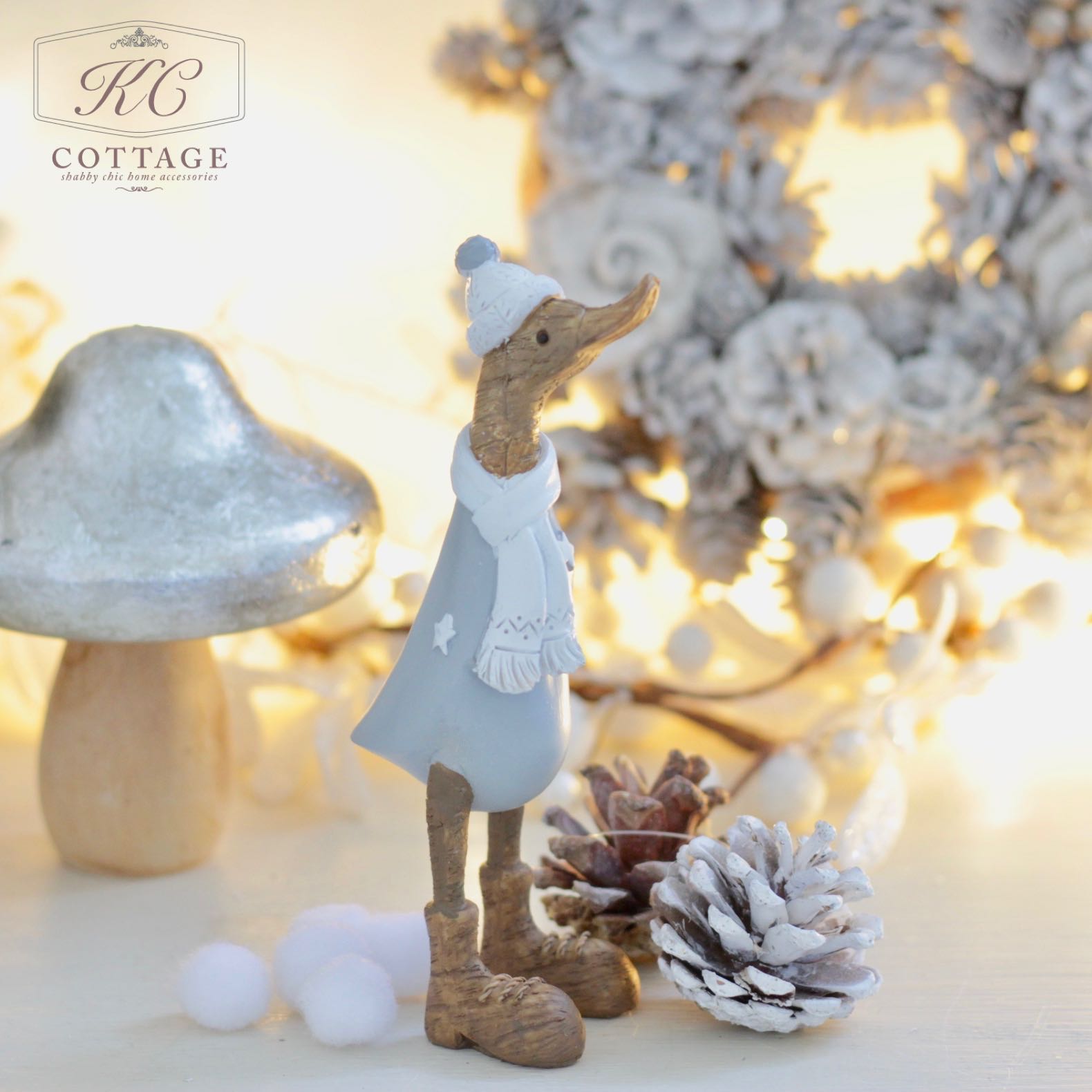Christmas Festive Standing Ducks White and Blue
