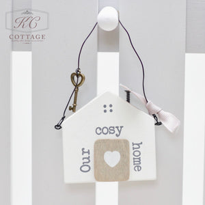 Wooden Hanging House Shaped Sign Our Cosy Home