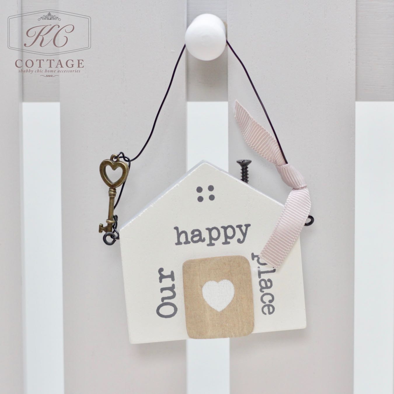 Wooden Hanging House Shaped Sign Our Happy Place