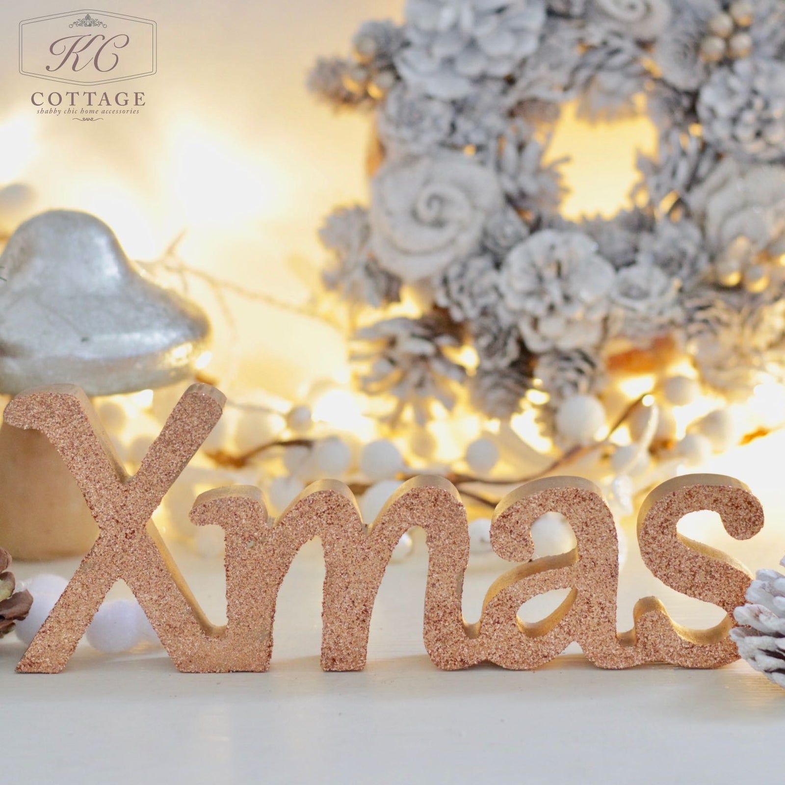 Wooden Xmas Glitter Sign