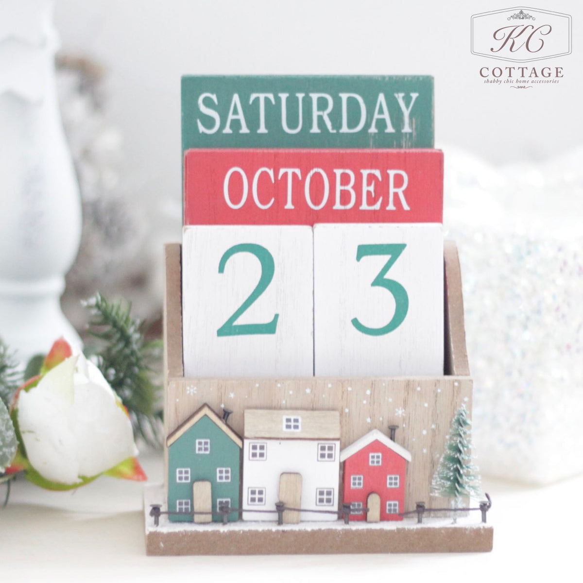 Christmas Red and Green Winter Scene Perpetual Calendar