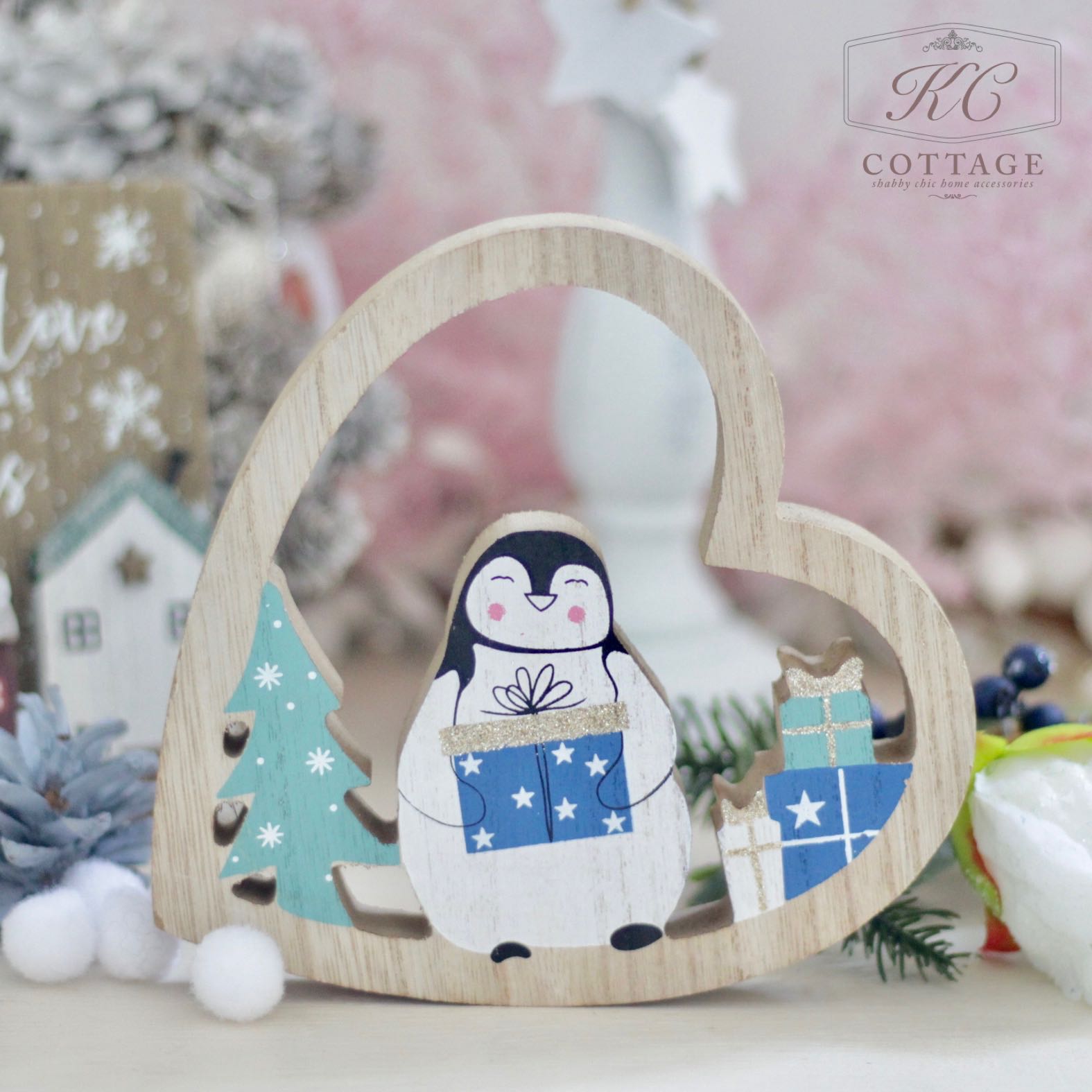 Christmas Penguin Heart Scene