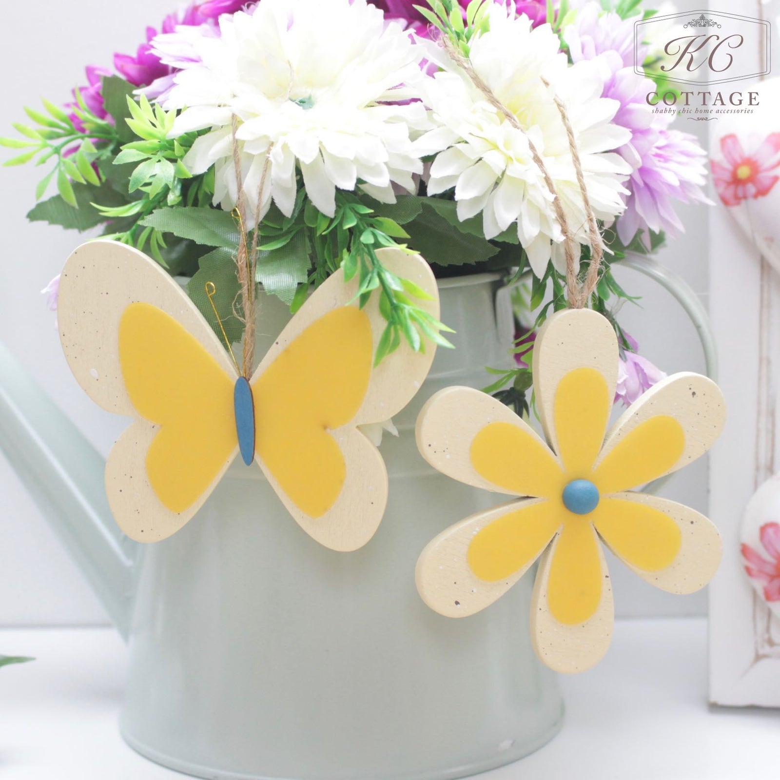 Hanging Wooden Flower & Butterfly Set