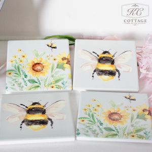 Bee and Sunflower Ceramic Coaster Set
