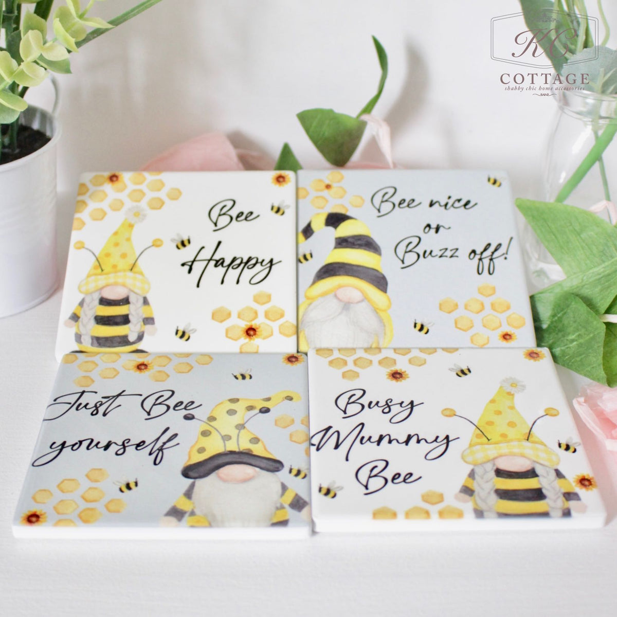 Ceramic Bee Gnome Coaster Set