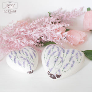 Ceramic Lavender Hearts Ornament Set