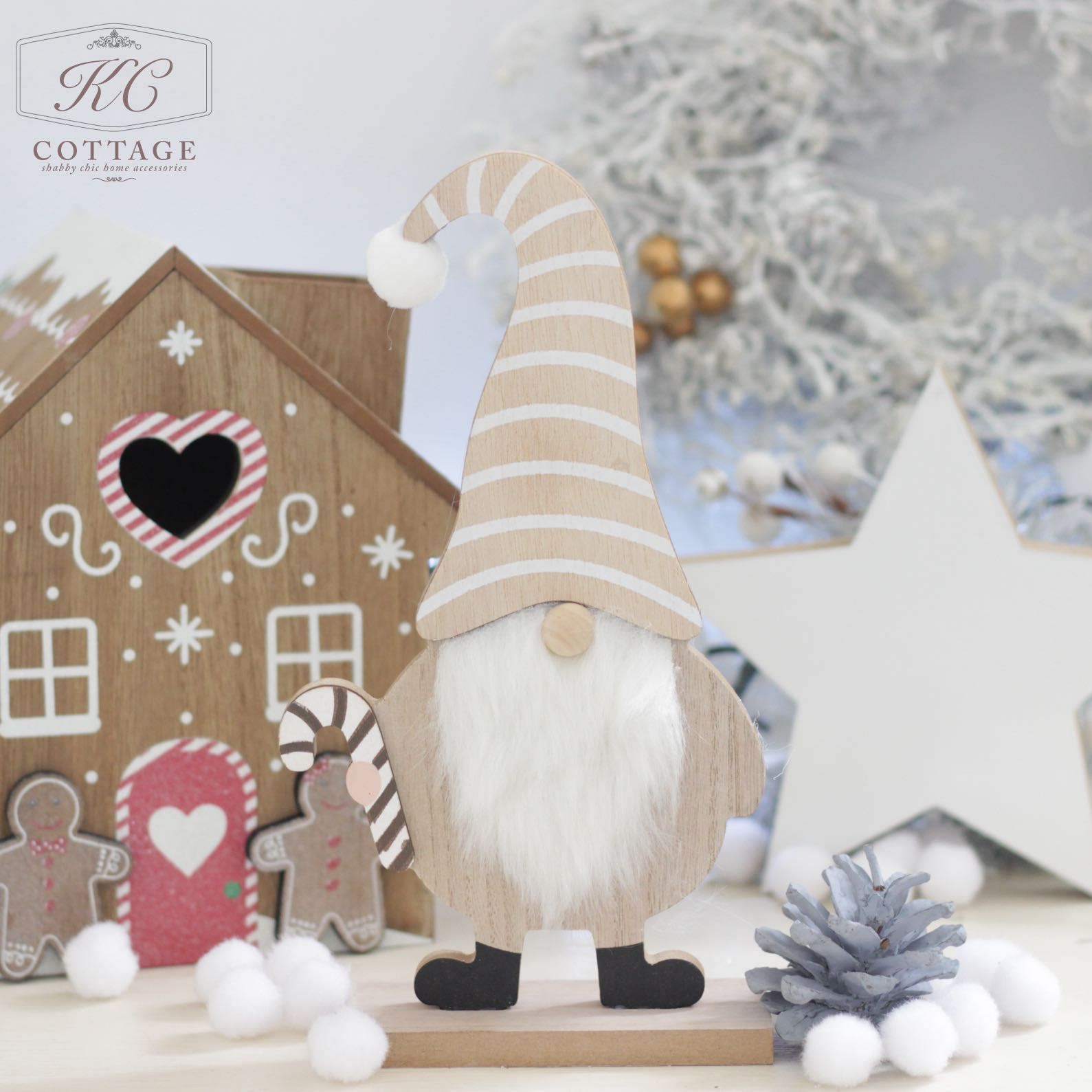 Christmas Wooden Standing Gonks Candy Cane