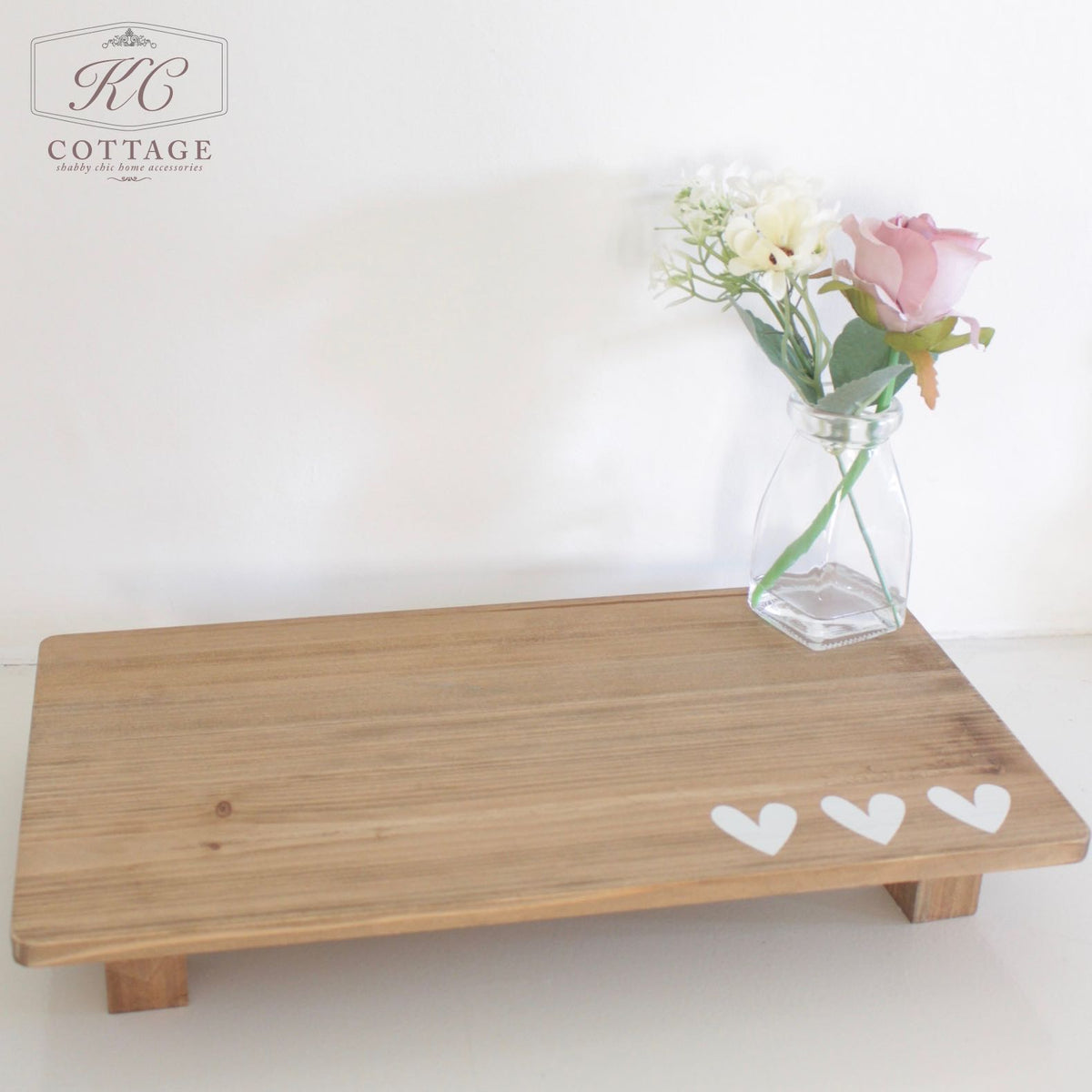 Rustic Raised Tray with White Hearts