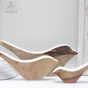 Three White Mango Wood Birds