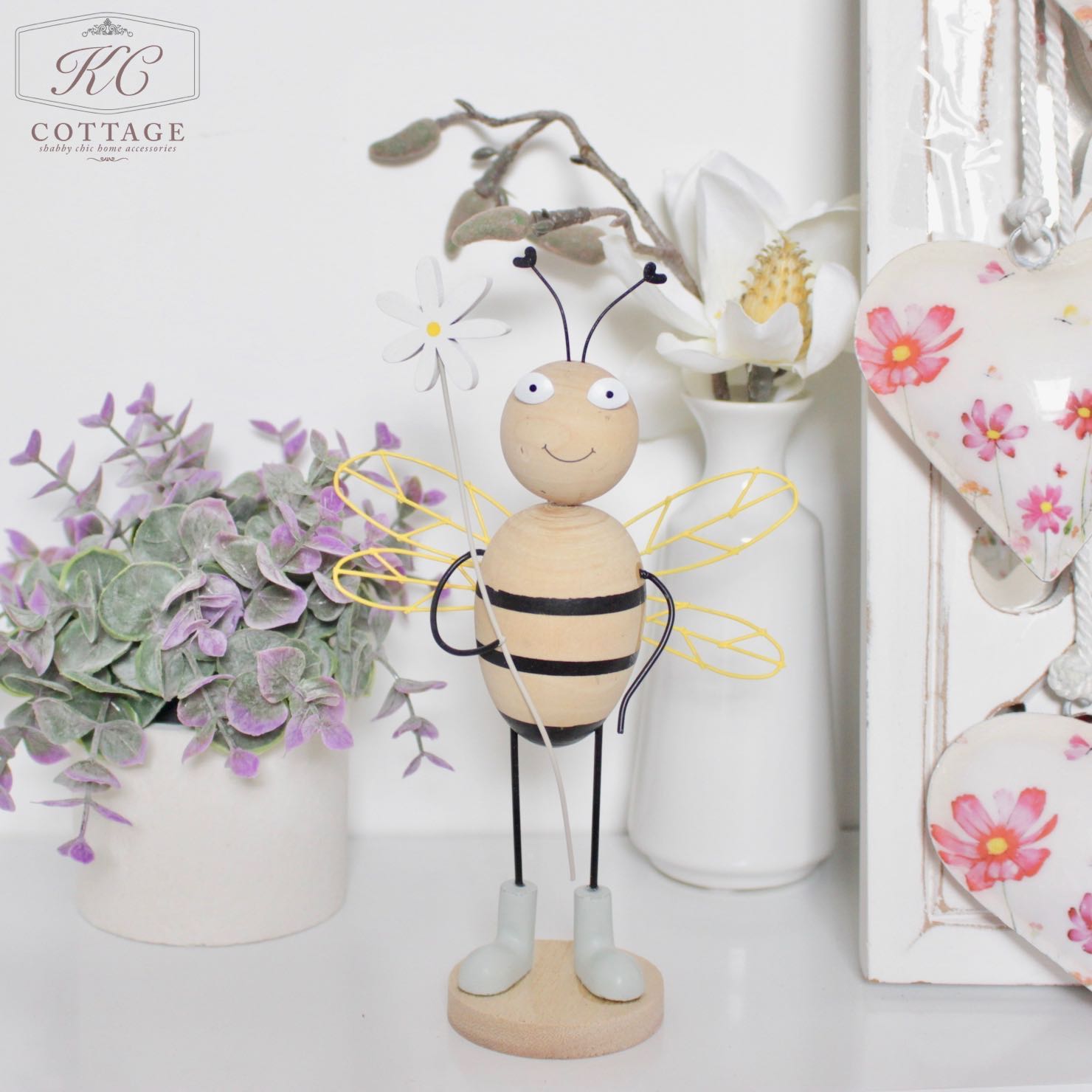 Standing Bee Ornament with Flower Yellow